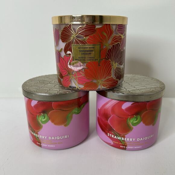 Bath and Body Works Strawberry Daiquiri 3-Wick Candles 14.5oz Large Lot Of 3 - Picture 1 of 7